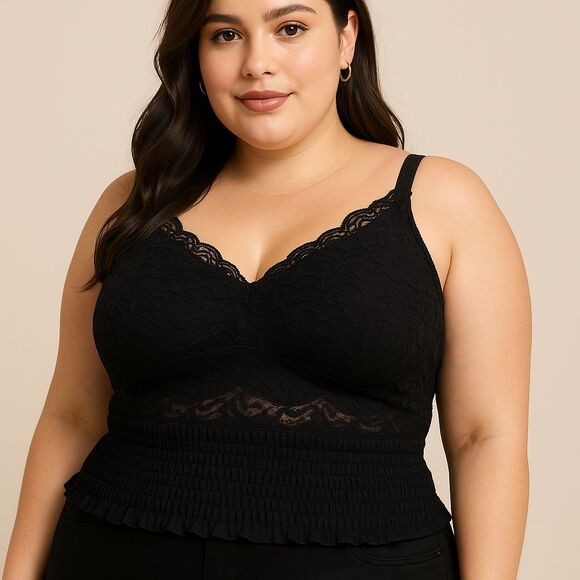 Lace Smocked Crop Cami – Size 1X – Black – Halter Style (Torrid) - Picture 1 of 4